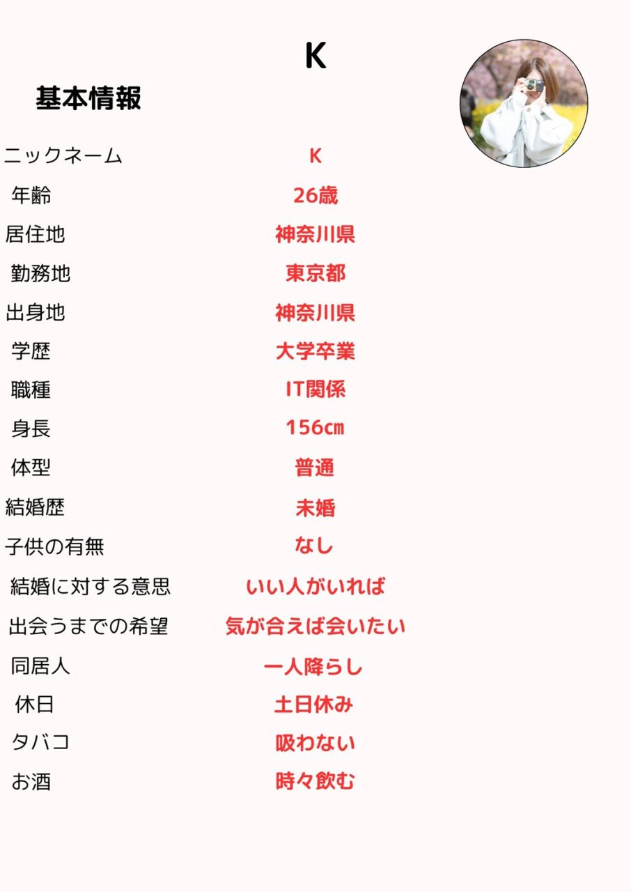 マッチングアプリのプロフィール基本情報のイメージ画像
