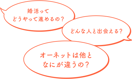 婚活の進め方、オーネットの違い、出会える人についての疑問