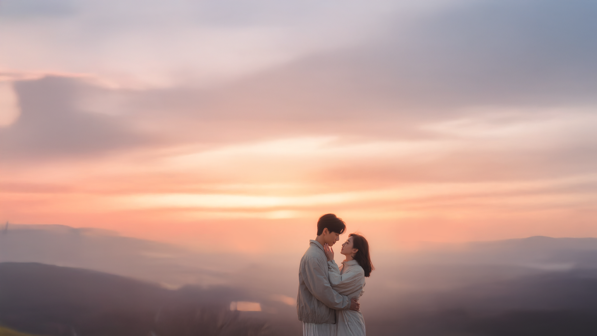 夕景の中で向き合う二人
